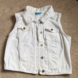 L’Amour Girls White Denim Vest W/ Crochet Back Panel. Size XL